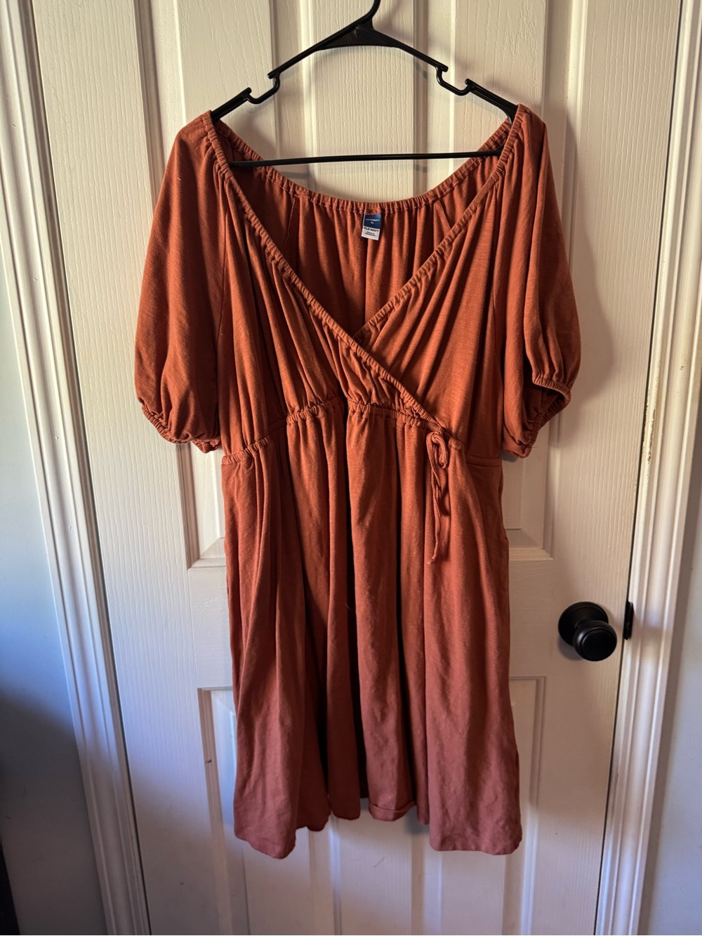 Rust Orange Tie-Waist Maternity Dress